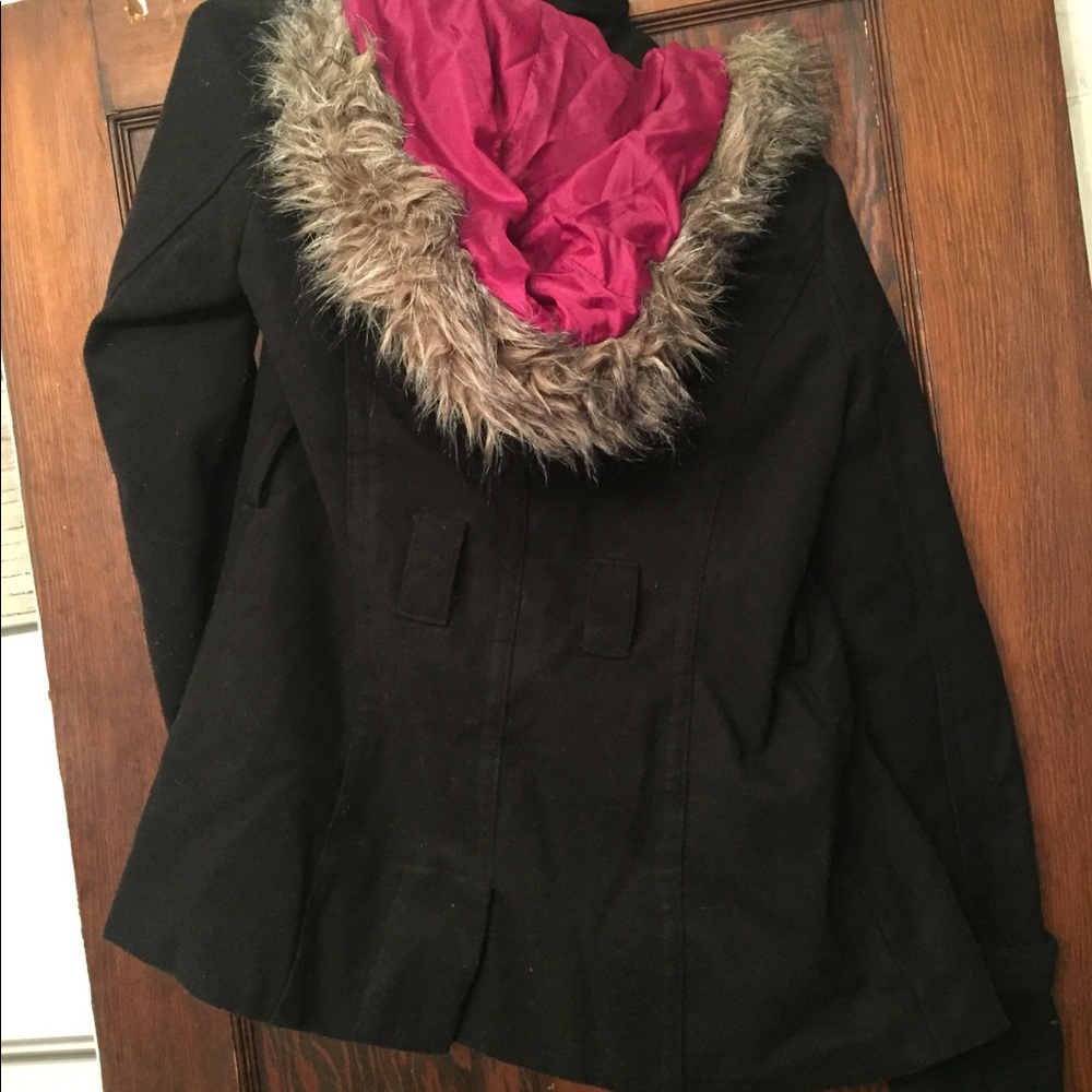 Black Peacoat with Fur Hood